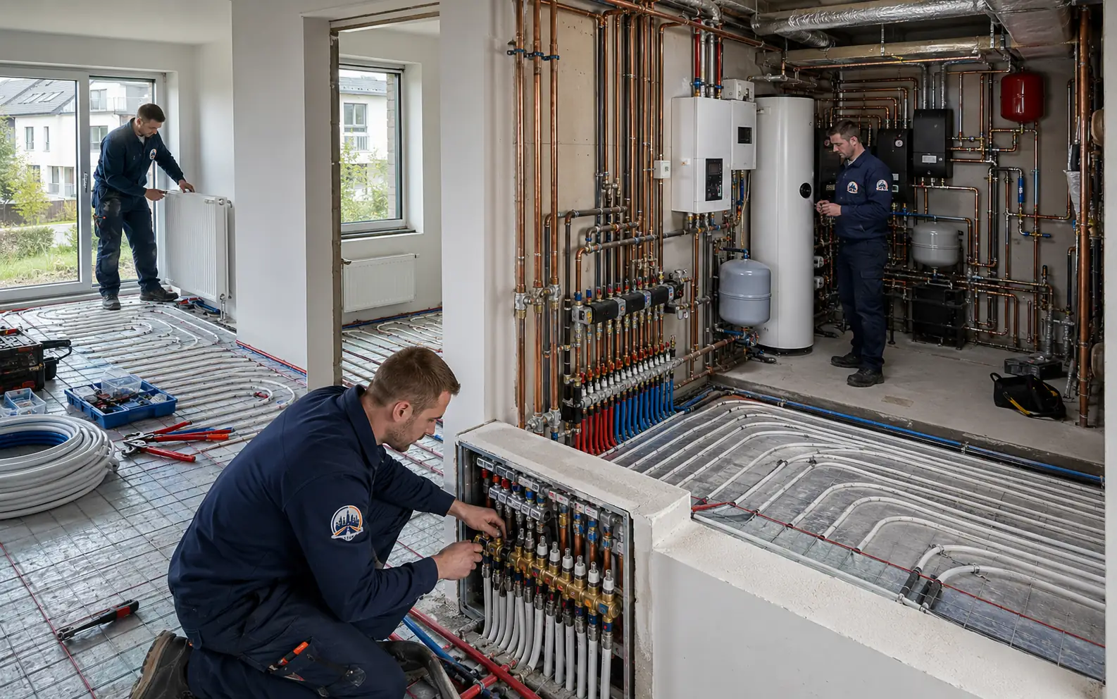 Fűtésrendszer kivitelezés épületgépészeti csőhálózattal, hőleadókkal és gépházi rendszerrel